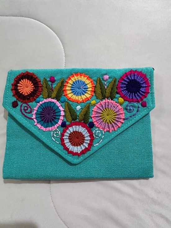 Handmade Handbags - Teal Floral Embroidered Crossbody Bag - Women's Shoulder Purse
